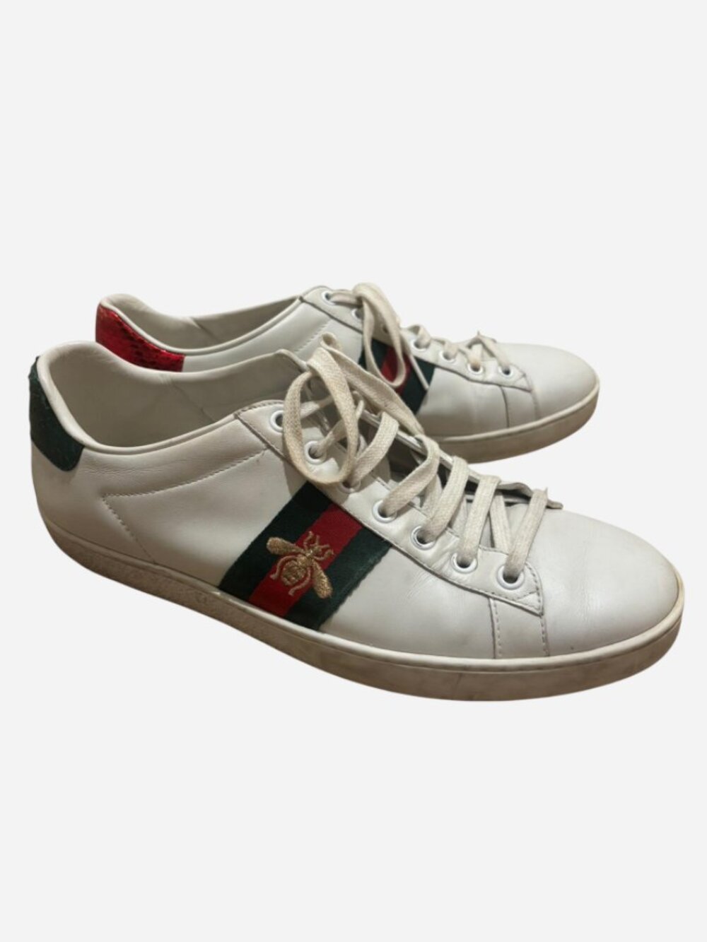 Gucci Red & Green Striped with Bumblebees; Size 9.5